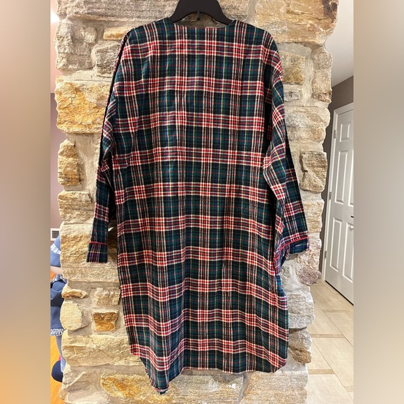 Vintage Esleep Dorm green, red & white plaid flannel nightgown sleep shirt Sz OS - Picture 5 of 6